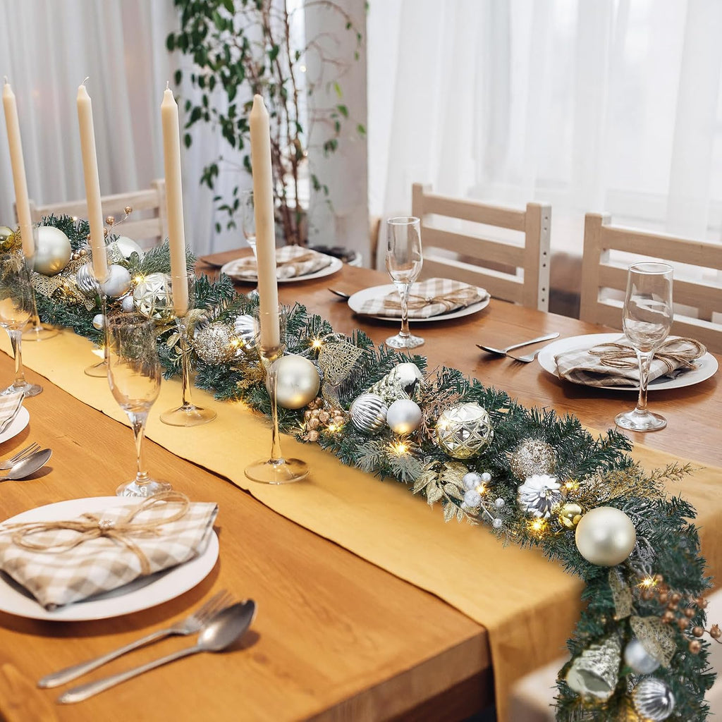 6ft Battery Operated Christmas Garland with 20 LED Lights & Timer, Pre-Lit Artificial Garland for Mantle, Staircase
