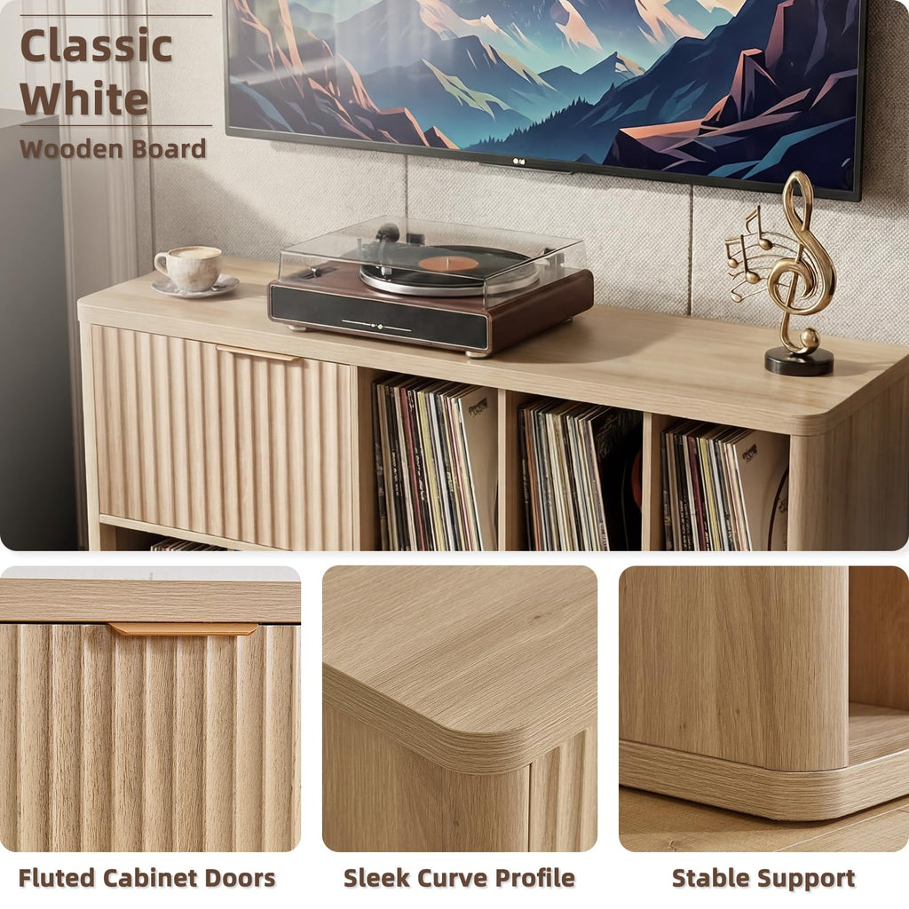 Large Record Player Stand - 39.5" Record Cabinet with Open Vinyl Storage Holds up to 400 Albums, Modern Vinyl Player