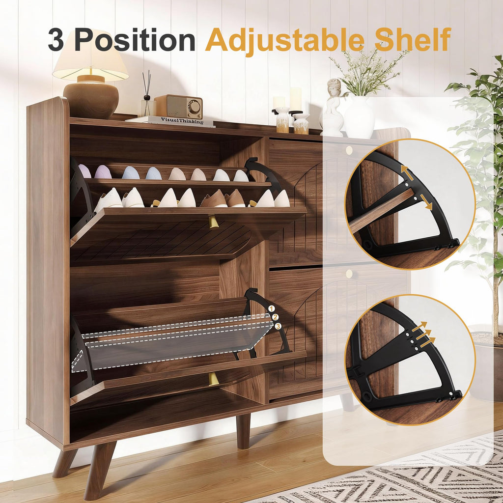 47.2" Shoe Cabinet with 4 flip-Down Drawers, Three Adjustable Levels, freestanding Wooden Shoe Rack, Suitable, and