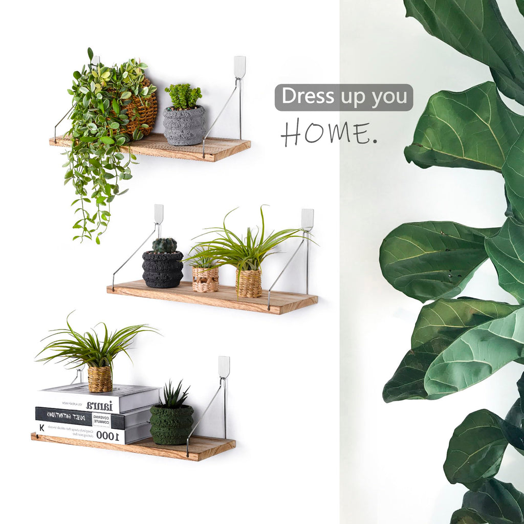 Floating Wall Shelves, Rustic Wood Wall Mounted Shelf Set of 3