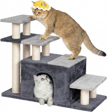 4-Tier Cat Stairs for High Bed with 22'' Cat Scratching Post