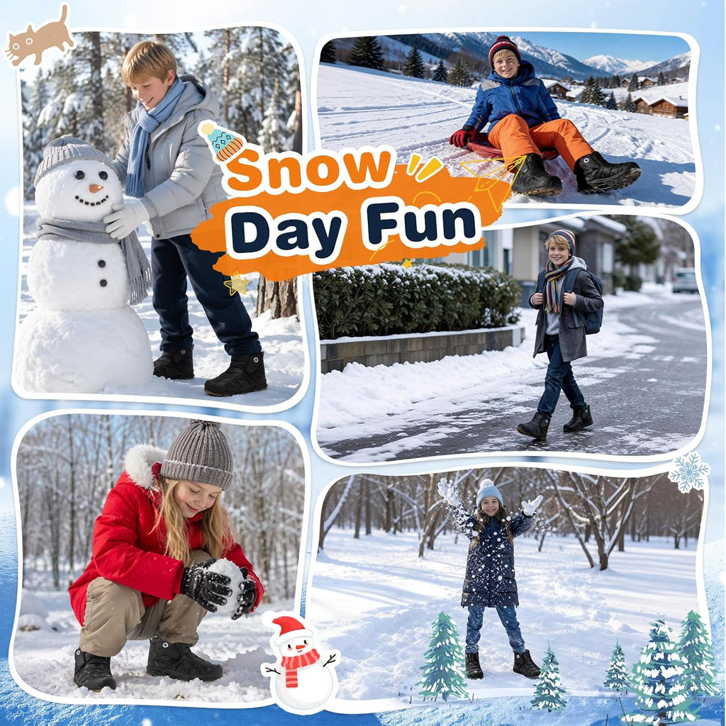 Kids Snow Boots Boys Girls Winter Warm Fur Lined Double Hook & Loop