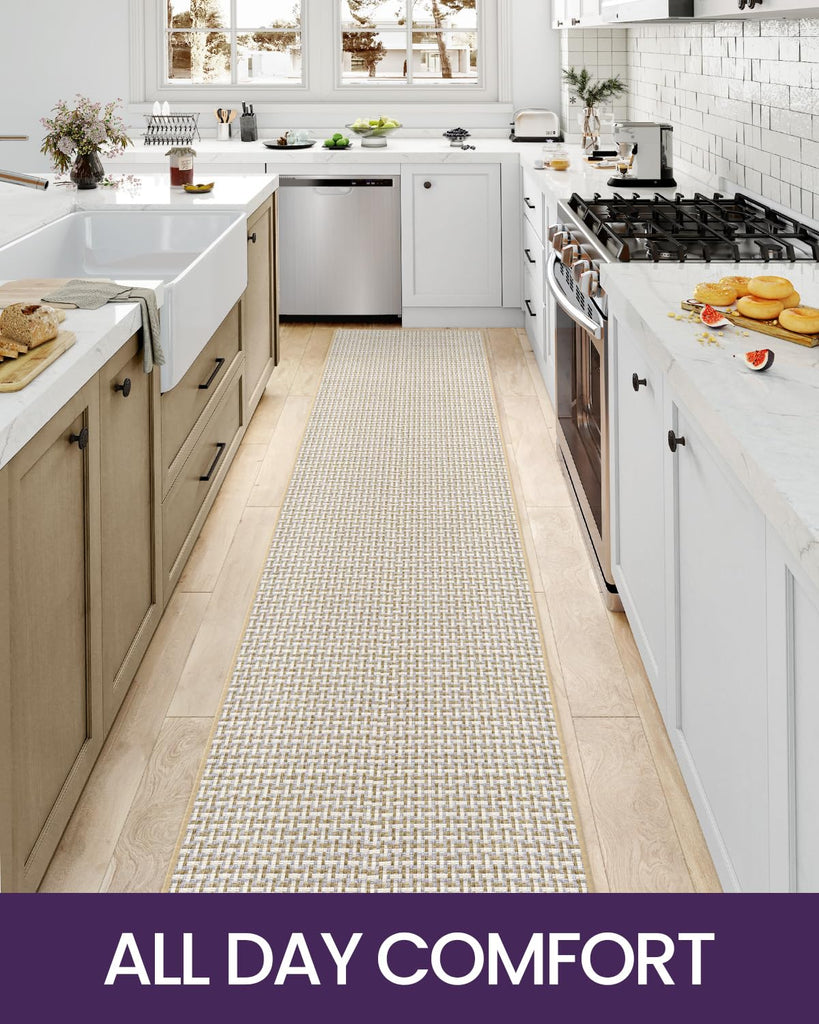 Th Runner Rug 2'4"x8', Non Slip Entryway Rugs, Beige White