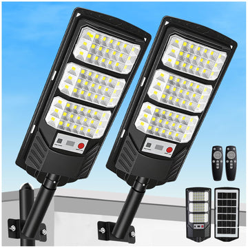 2 Pack Solar Street Lights Outdoor, 6500K Solar Lights Outdoor Waterproof with Motion Sensor, Lamparas Luces Solares
