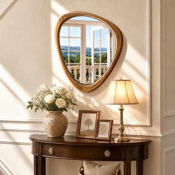 24" x 19" Asymmetrical Mirror, Solid Wood Frame, Irregular Design