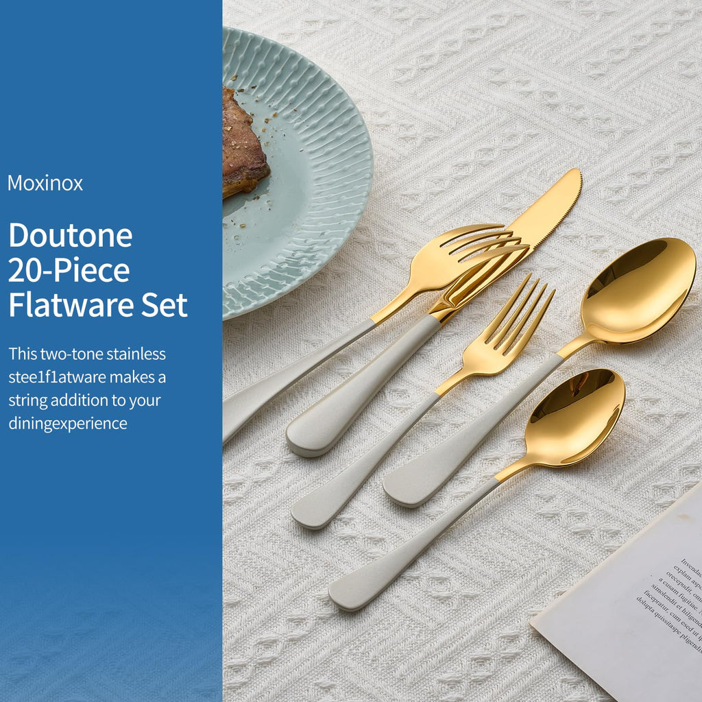 20-Piece Off white & Gold Silverware Set, 18/0 Stainless Steel Colorful Handle Flatware Set, Service for 4, Modern
