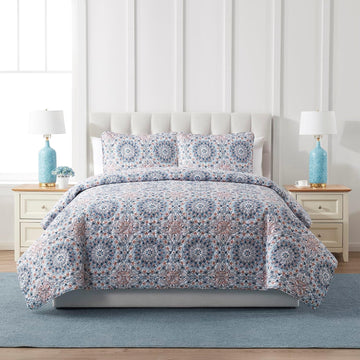 Seashell Medallion Pinsonic Bedding Set, 3-Piece, Blue