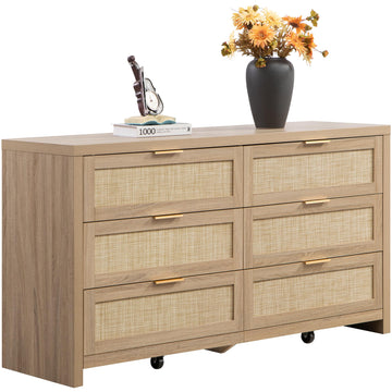 Rattan Dresser, 57" Wide 6 Drawer Dresser