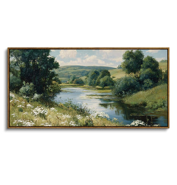 Large Rustic Landscape Wall Art, Nature Valley Painting 20×40 in