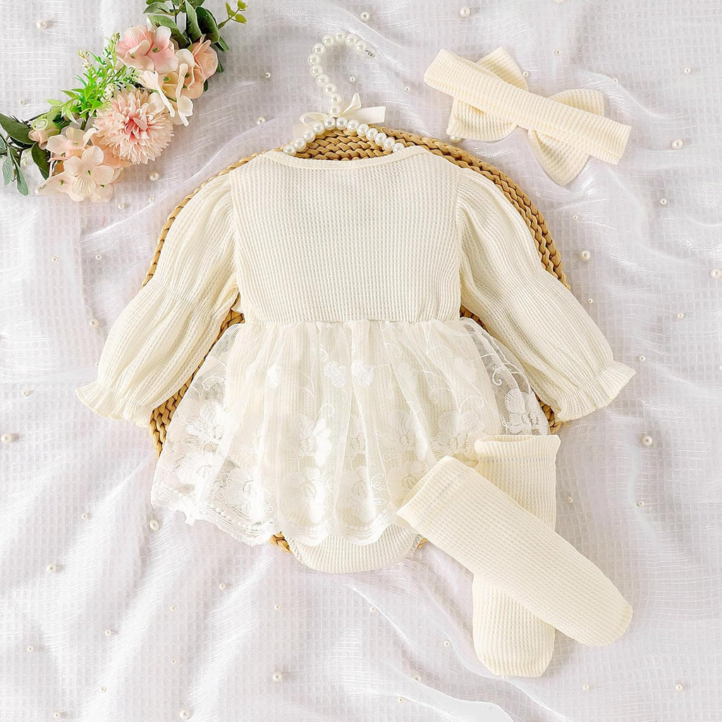 Baby Girls Princess Romper Dress Floral Lace Tutu Piece Set