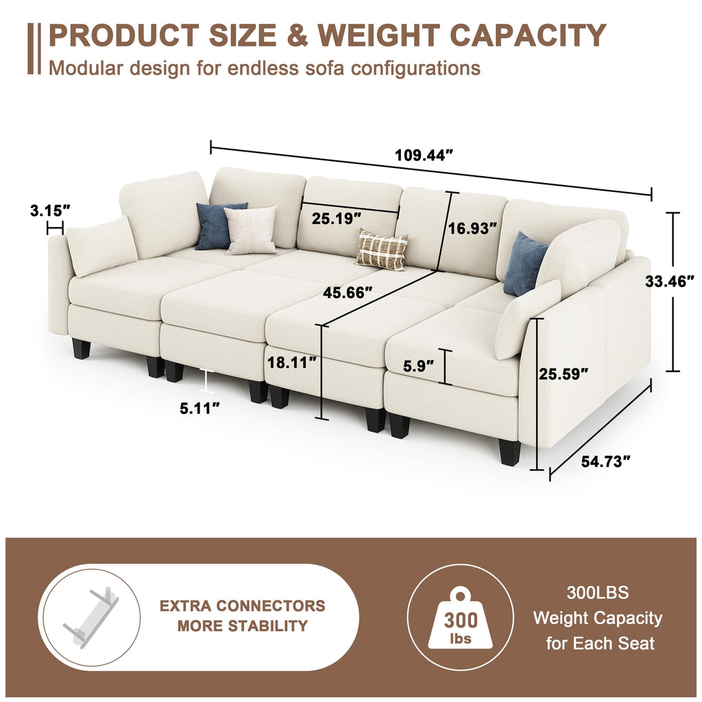 Sectional Sleeper Sofa, 8 Seaters Modular Sleeper Sofa Couch, Beige