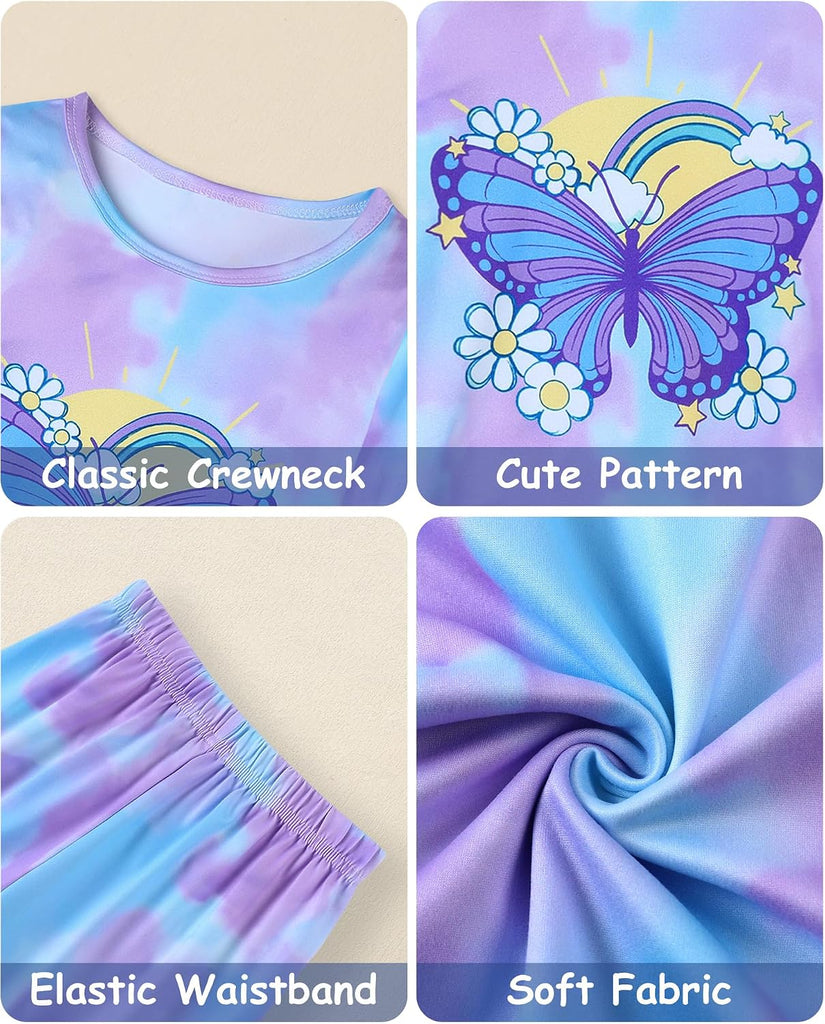 Girls Pajama Set Long Sleeve Top Long Pants Pajamas Kids Tie Dye Cute Pattern Pj Sets Sleepwear
