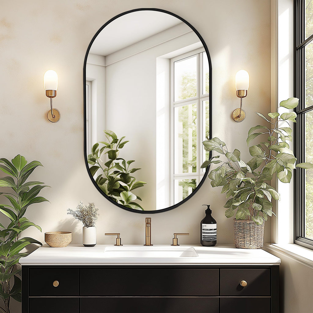 Medicine Cabinet with Mirror, 21x34 Oval Mirror Cabinet, Wall Mount Recess Bathroom Vanity Mirror with Storage with 2