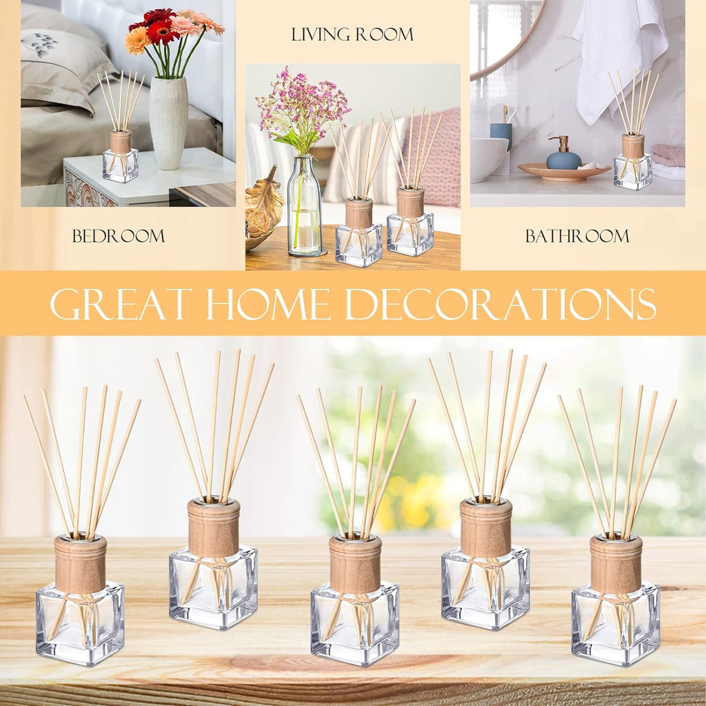 Set Reed Diffuser Bottles 50ml Glass Wooden Caps Rattan Sticks - Set of 6