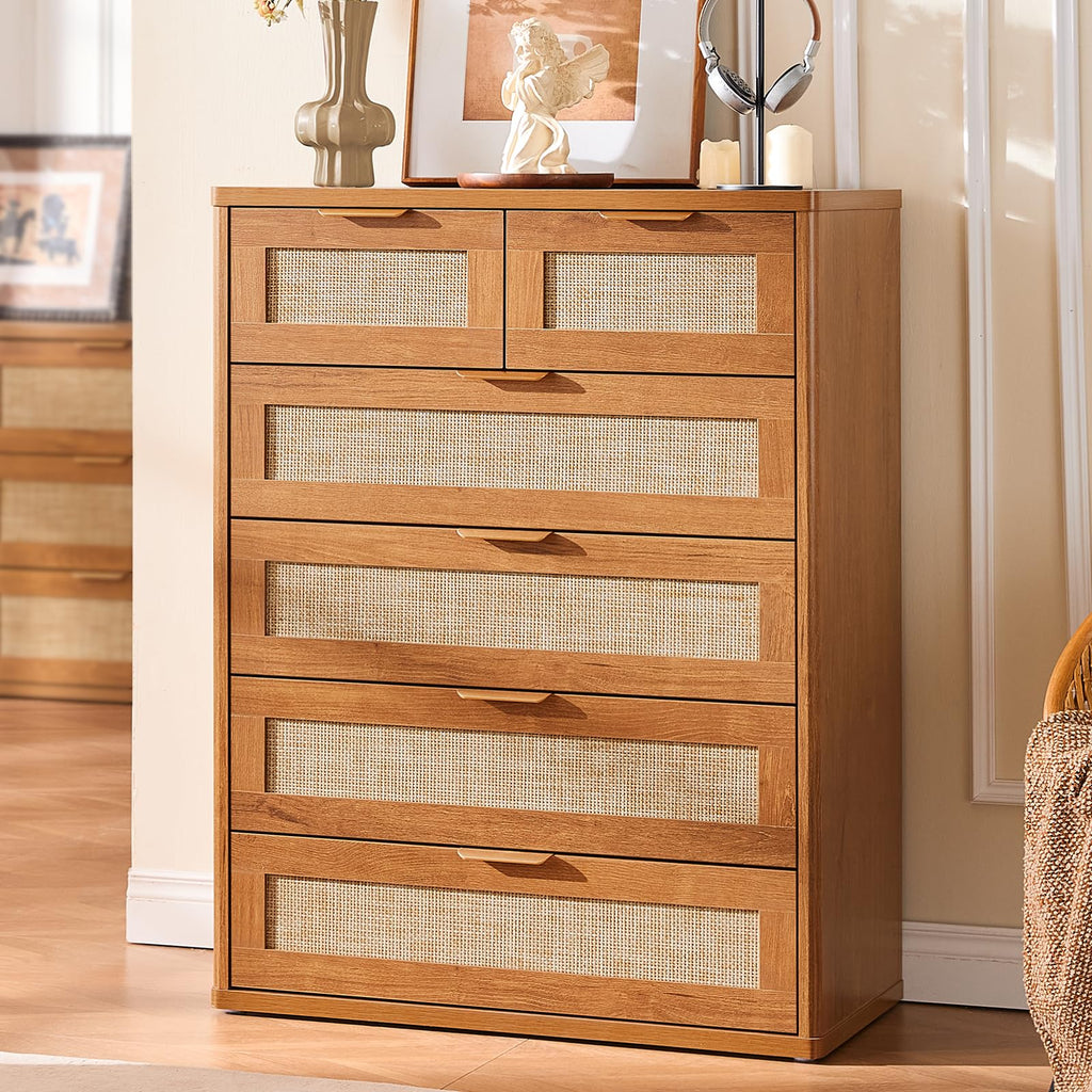 Rattan Dresser, 41" Tall Chest of Drawers