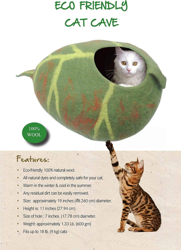 Deluxe Felt Cat Cave Bed, Eco-Friendly 100% Natural Wool Cat Bed Cave, Makes Great Covered Cat House or Cozy Cat