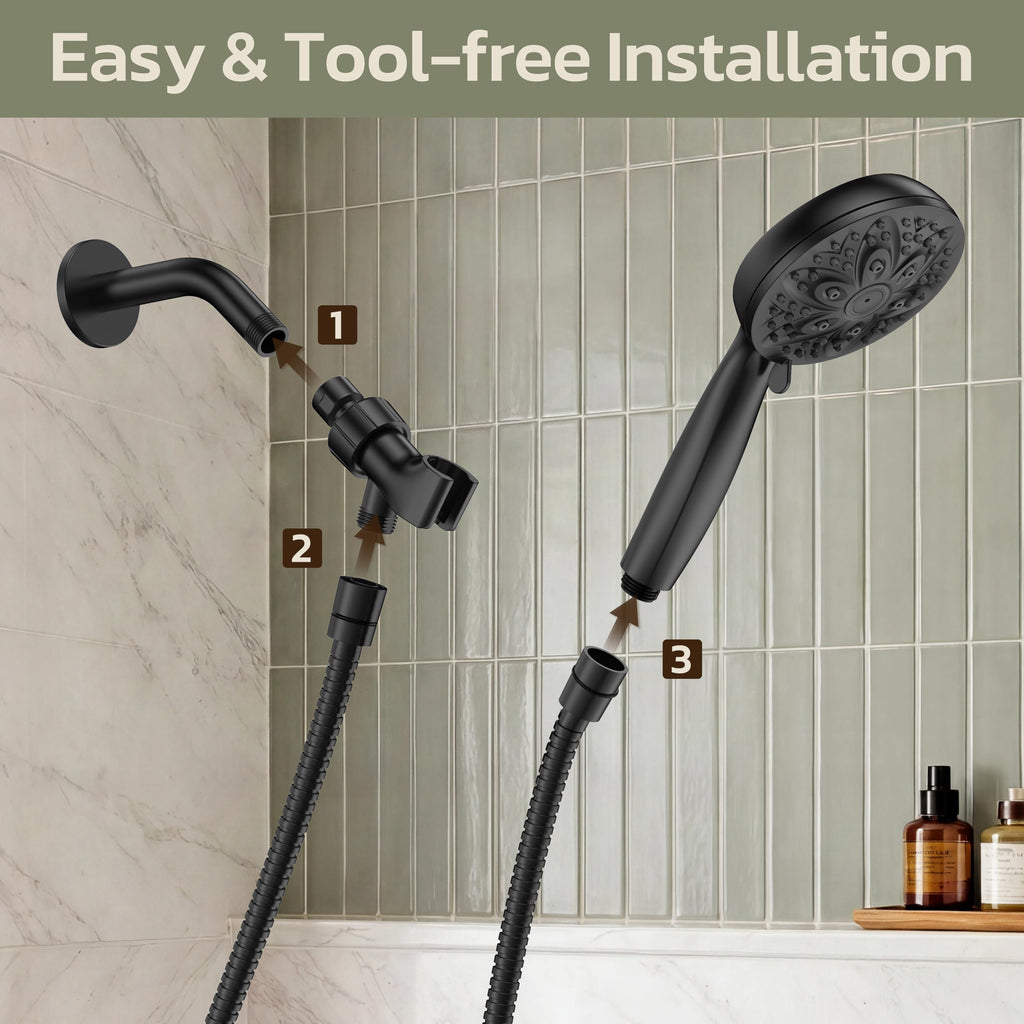 Shower Head with Handheld, High Pressure Handheld 6 Settings, Detachable Shower Head Set with Stainless Steel Hose