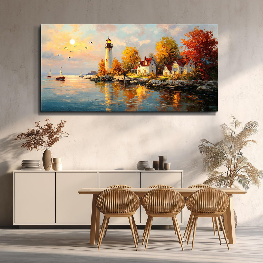 Lighthouse wall art Large Ocean Theme Wall Decor Coastal Landscape Decorations Beach Scene Canvas Wall Art Nautical