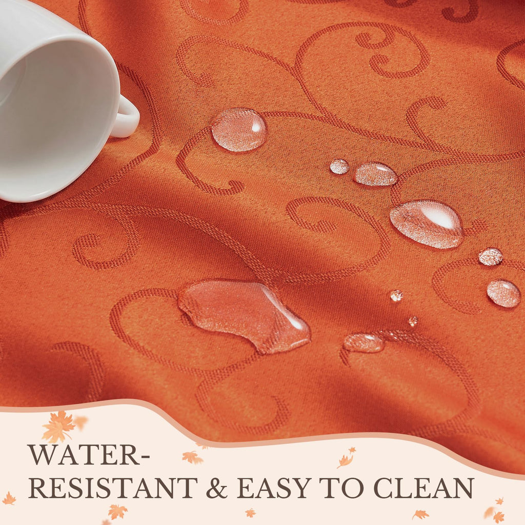 Burnt Orange Jacquard Round Tablecloth, 70 Inch, Fall