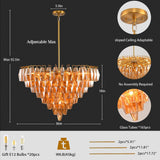 Gold Round Chandelier, 36" Large Brass Chandeliers for Dining Room, 20-Light with Clear Amber Glass Tiered Chandelier for Living Room, Modern Chandeliers for Bedroom, Kitchen Island, Entryway A118-B0F1863Y22
