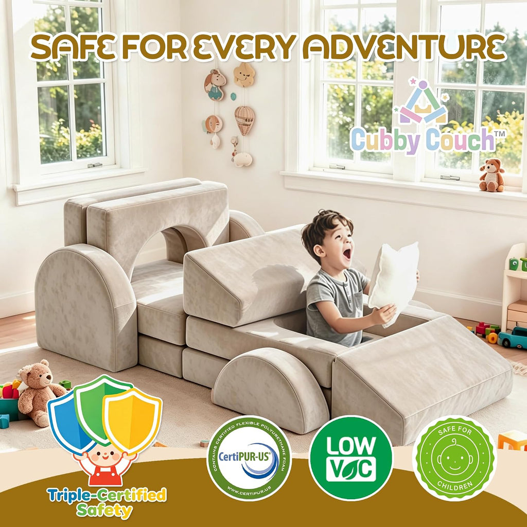 Pcs Modular Kids Play Couch, Kids Sofa for Playroom - Cream