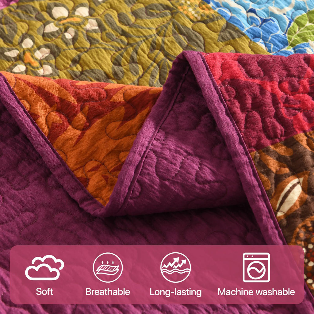 Quilt Bedspread Set with 2 Pillow Shams-Waffle Textured Breathable Coverlet Needle-Punched Plush Fill