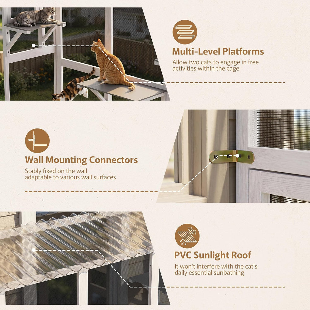 Cat Catio, Window Perch for Multiple Indoor Cats, Comfortable Wooden Window Box, All-Weather Use, Wooden Window