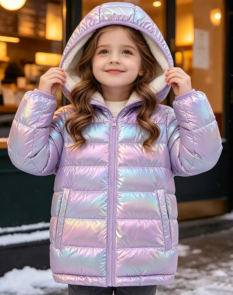 Girls Hooded Puffer Jacket Warmth Padded Winter Coat