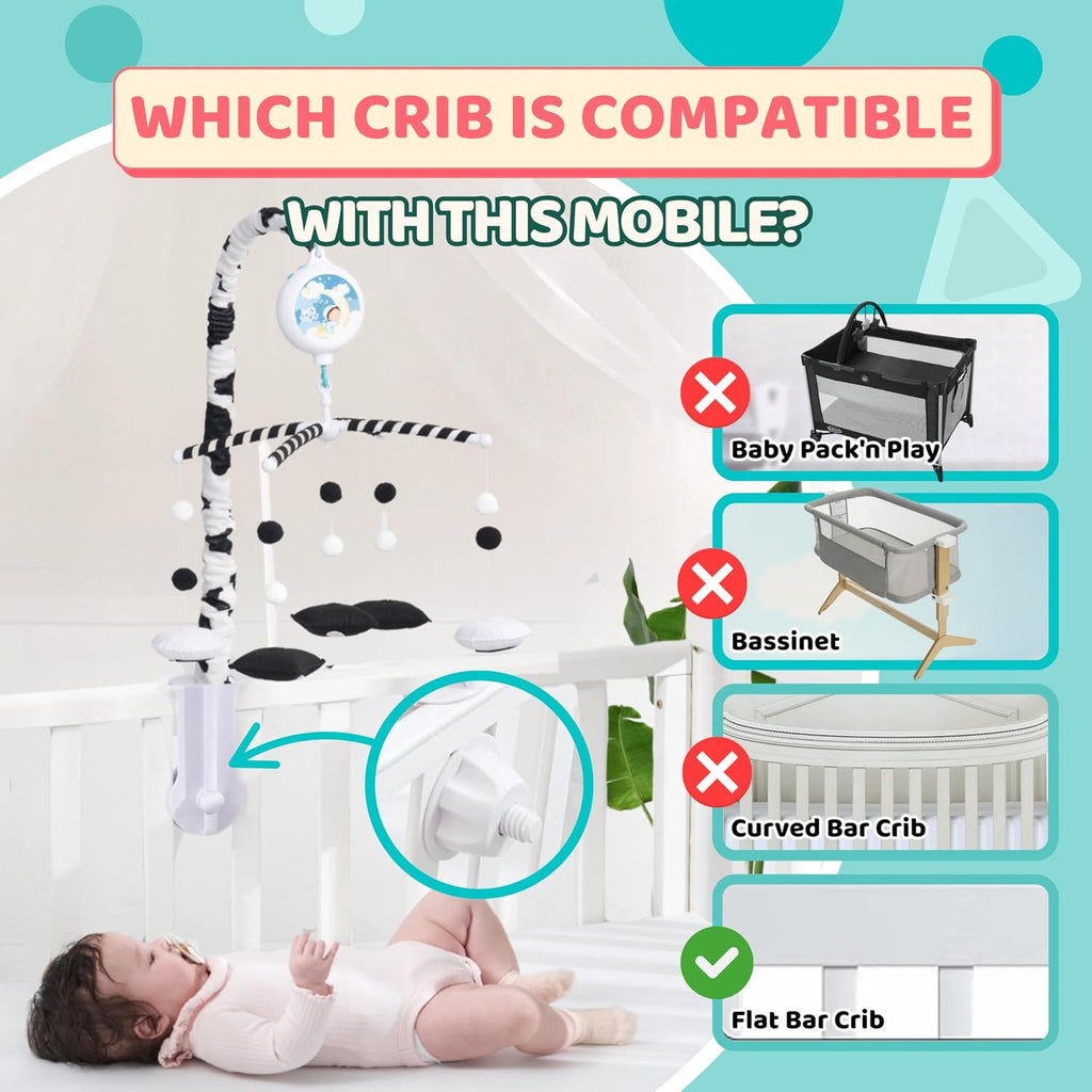 Montessori Mobile Baby for Crib (TINITIGIES) - Black and White Mobile Give Visual Stimulation to Engage Your Newborn