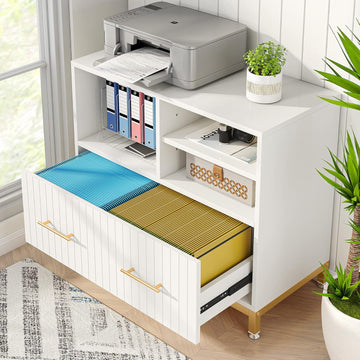 Lateral File Cabinet with Drawer, White Filing Cabinet for Letter/Legal/A4 Size Files, 35.4" Modern Wood File Storage