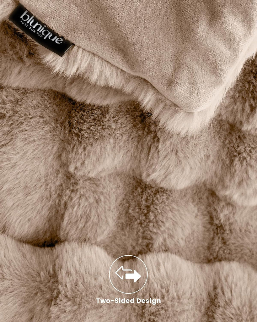 Ultra Soft Cozy Faux Fur Throw Blanket, Fuzzy Plush Thick Bubble Blanket, Oversize Luxury Fluffy Blanket for Couch