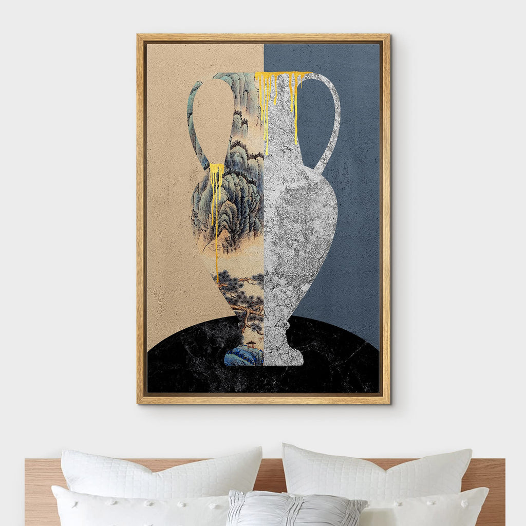 Framed Canvas Print Wall Art Abstract Geometric Floral Vase Nature Wilderness Illustrations Modern Art Decorative