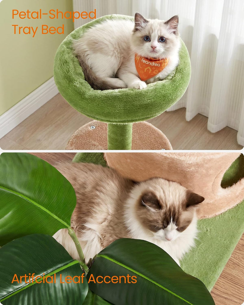 Cat Tree, 42.9-Inch Multi-Level Plush Cat Tower, Artificial Leaves
