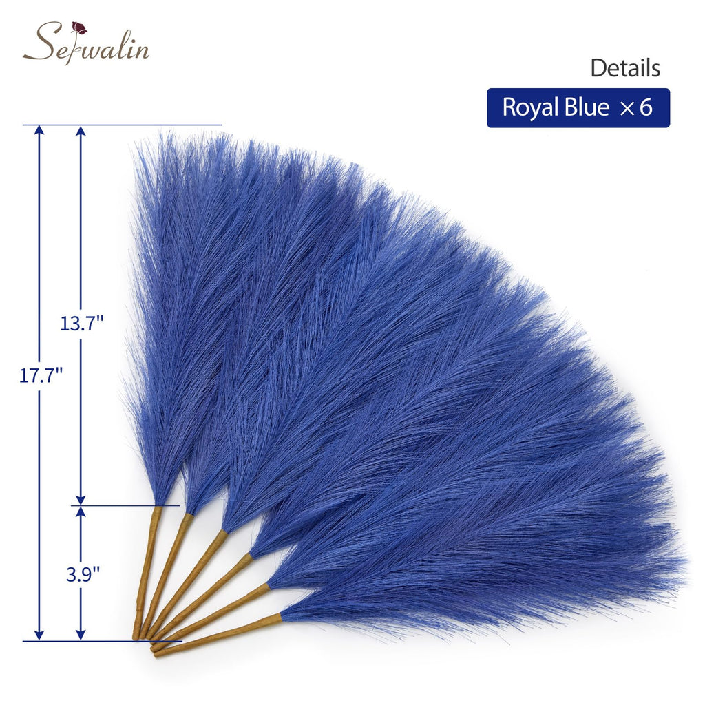 6PCS 17.7 Inch Royal Blue Artificial Pampas Grass Decor