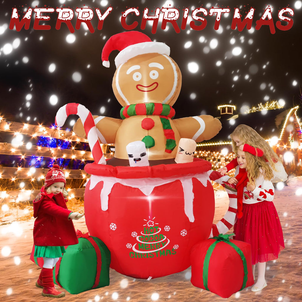 6ft Gingerbread Christmas Inflatable Outdoor Decoration, Christmas Outdoor Decoration Blow up Gingerbread Mug Yard