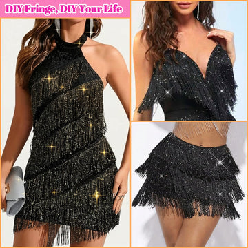 Black Glittery Fringe Trim, 3Yards X 4Inch Fringe Trim with B7000 Glue for Crafts Wedding Birthday Party