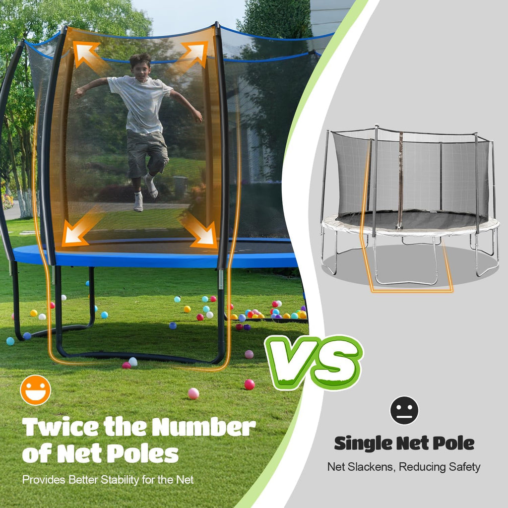 Kids Trampoline Outdoor 8FT 10FT 12FT 14FT 15FT 16FT with Enclosure, Non-Slip Ladder & Anti-Rust Coated Frame