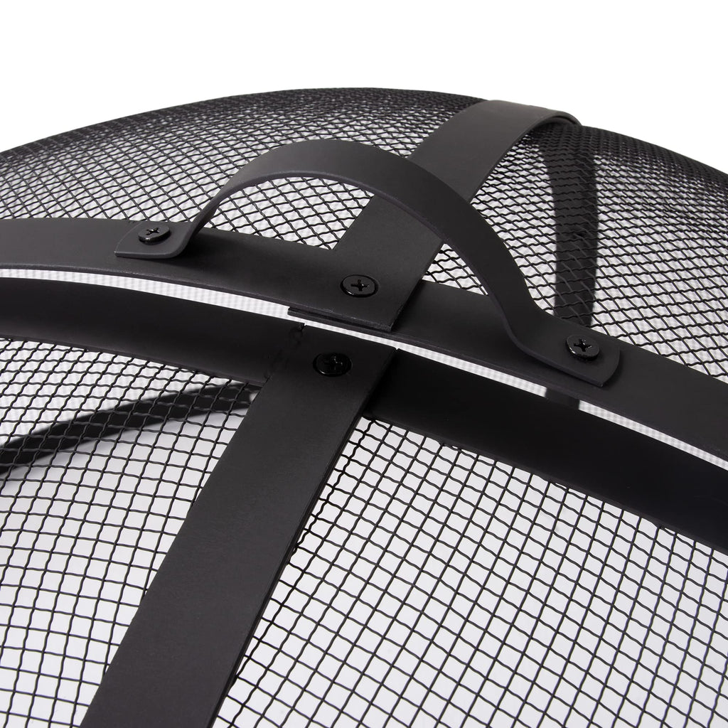 Heavy-Duty Fire Pit Screen, Steel Mesh Round Spark Screen with Handle, 35 Inch