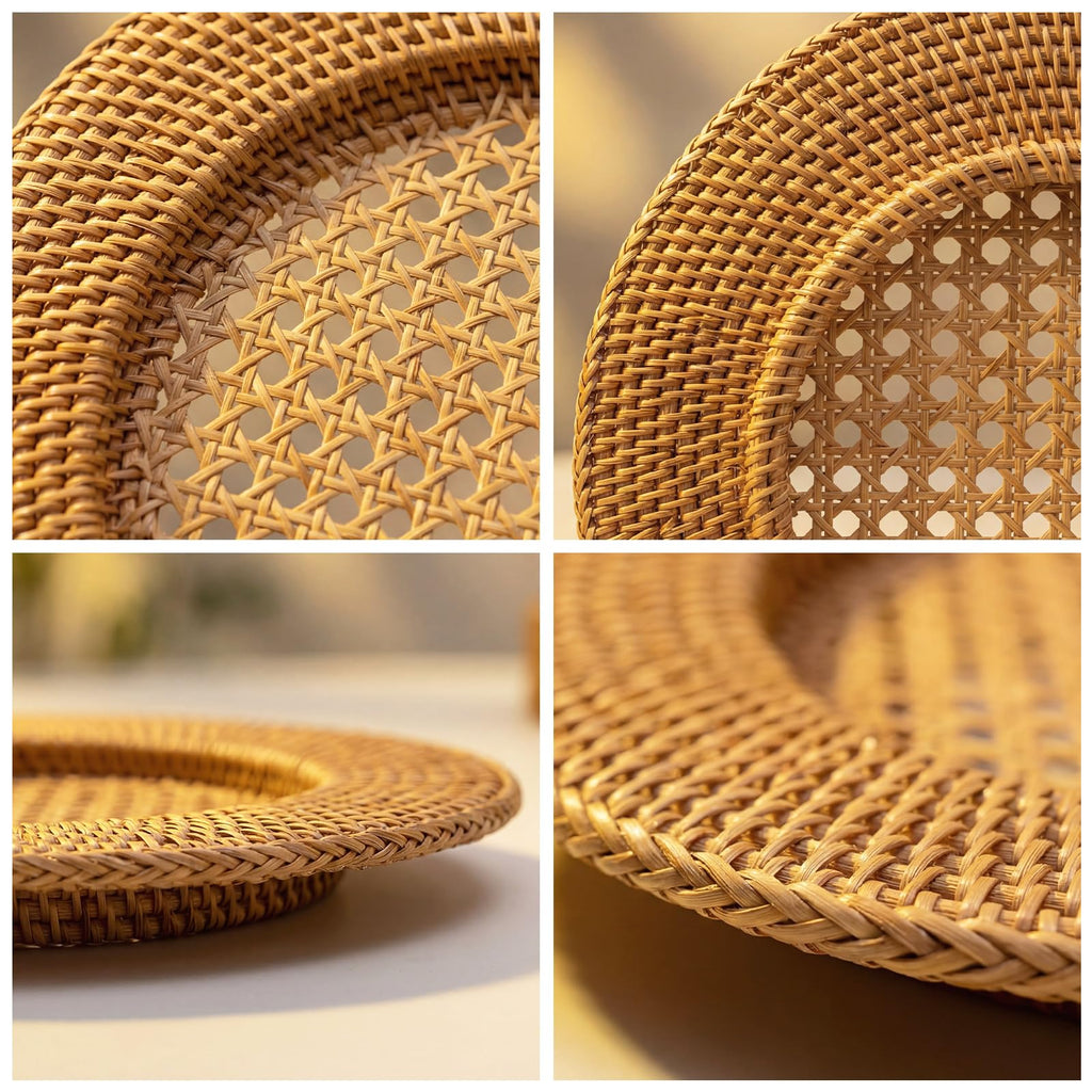 4 Pack 13" Rattan Charger Plate, Brown, Hollow Out