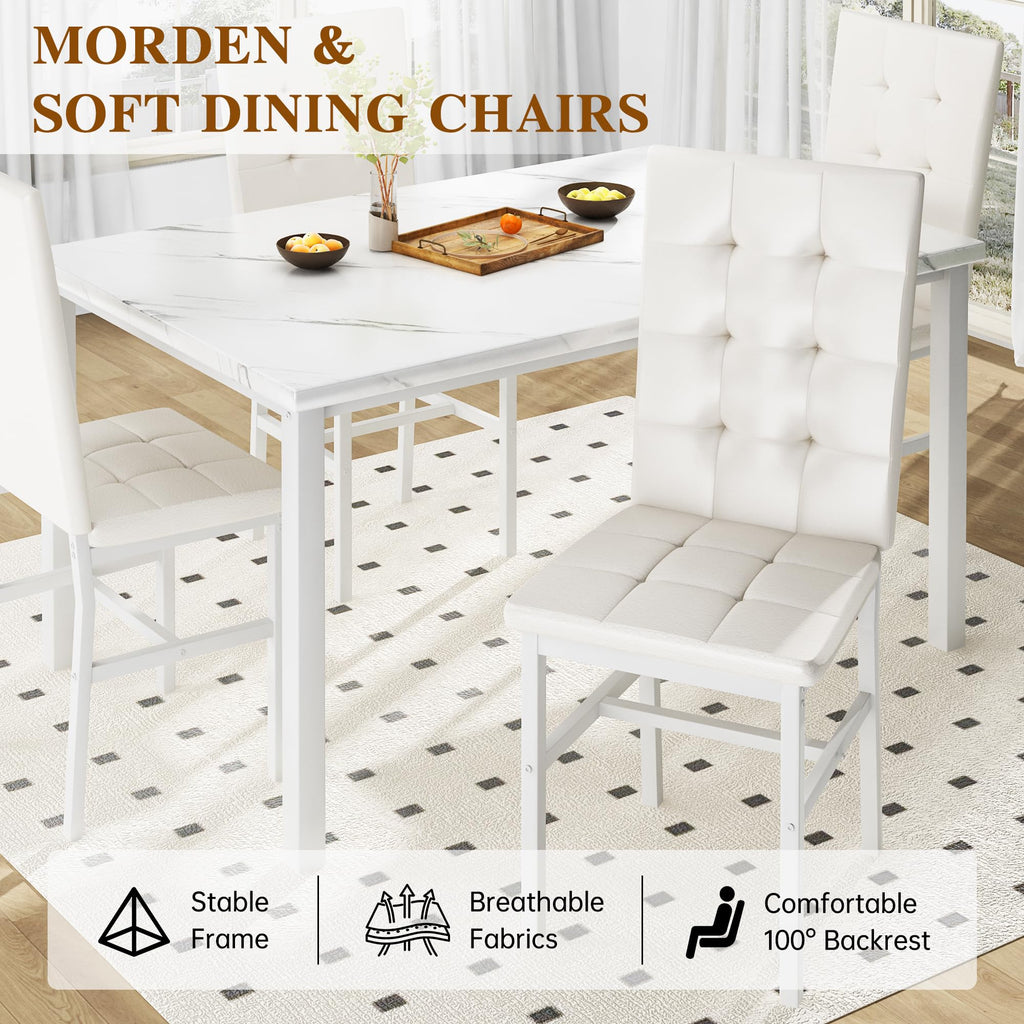 Dining Table Set for 4, Kitchen Table and Chairs Set, White