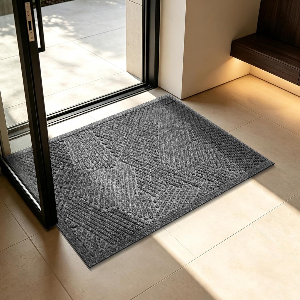 Heavy Duty Indoor Door Mat 24x36, Premium Geometric Entrance Mat with Non-Slip Rubber Backing, Large Low-Profile