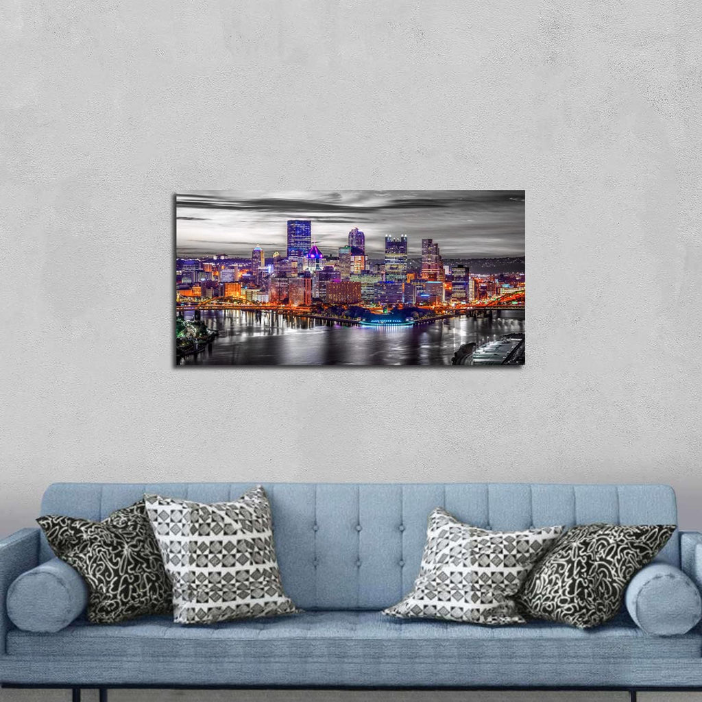 Pittsburgh Wall Art Living Room Decorations Black and White City Skyline Picture Modern Office Wall Decor