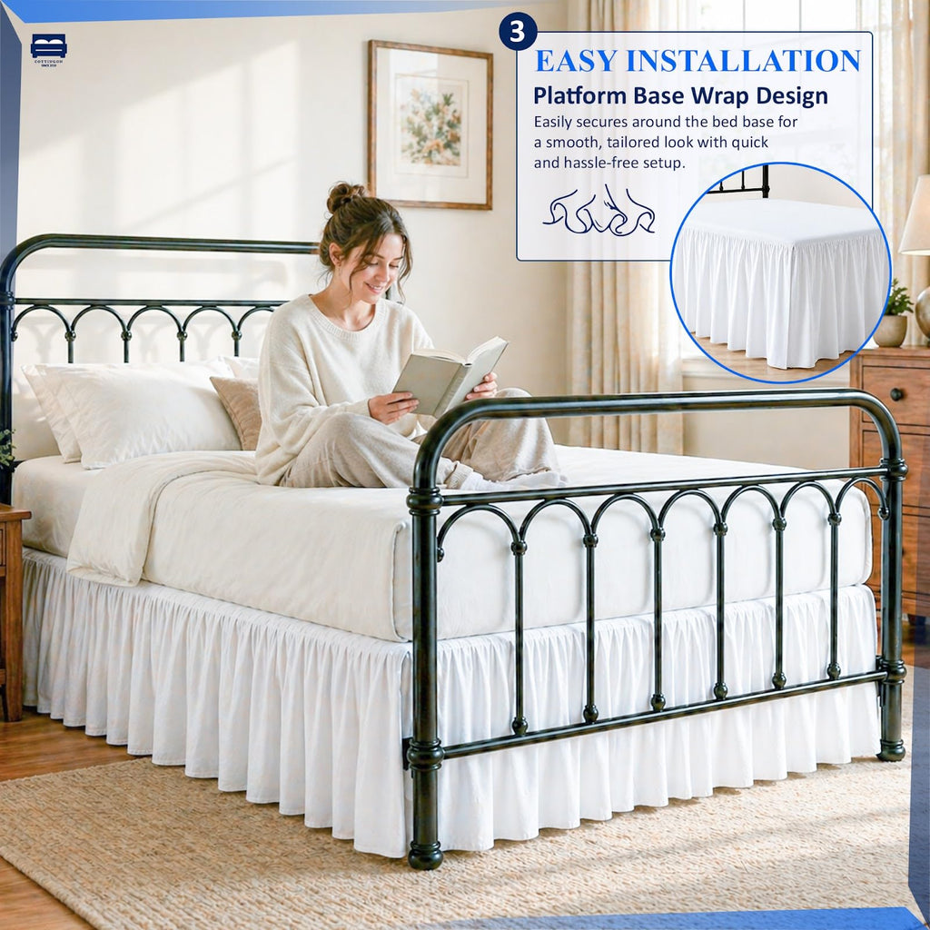 Ruffled Bed Skirt Queen Size 12 Inch Drop, 100% Microfiber Dust Ruffle Bedskirt with Split Corners, Gathered Style