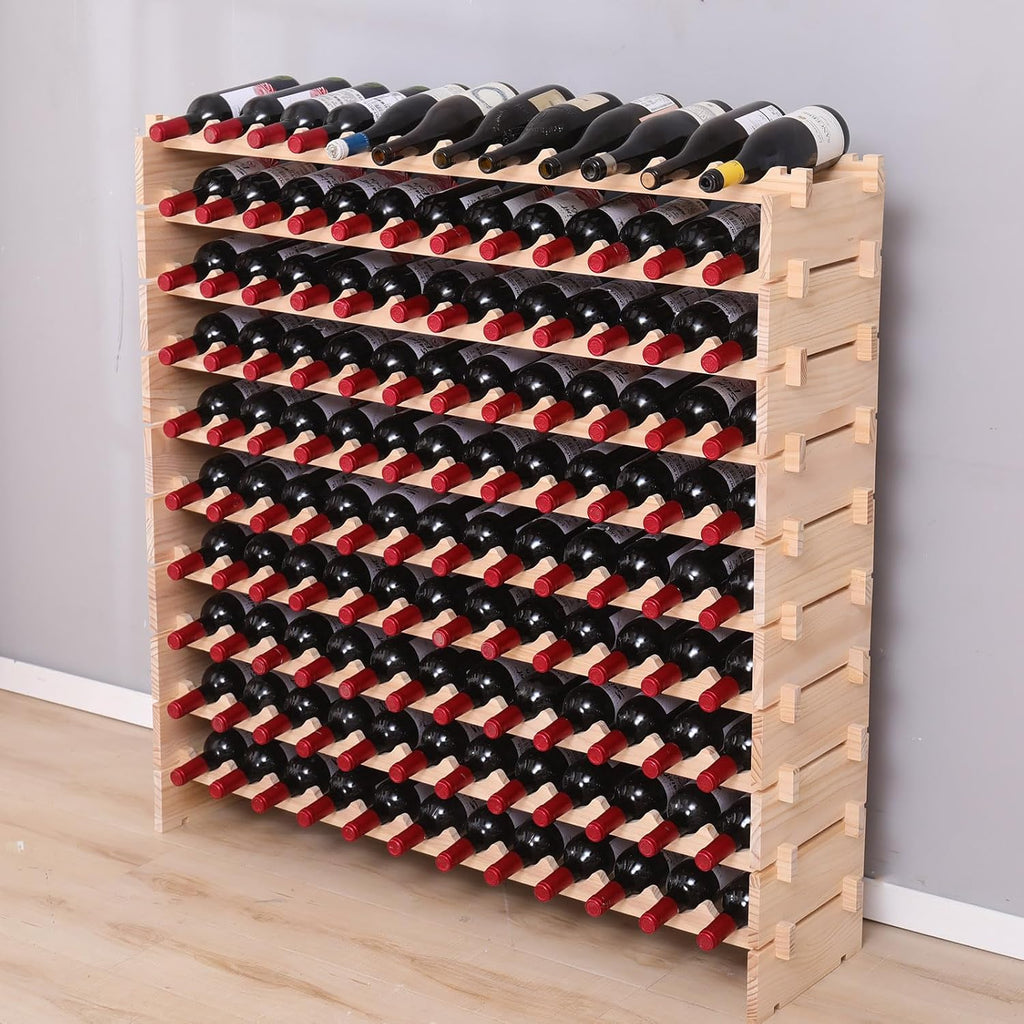 Wood Stackable Storage Modular Wine Rack Cabinet 120 Bottle freestanding Floor Wine Bottle Holder Display Shelves