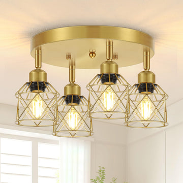 4-Light Brushed Gold Kitchen Light Fixtures Ceiling Mount, Adjustable Flush Mount Ceiling Light, Farmhouse Close to