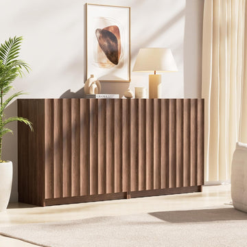 Modern Buffet Cabinet with Storage, 63" Wide Fluted Arched Sideboard Cabinet with Adjustable Shelves, Wooden Modular
