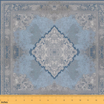 Boho Fabric by The Yard, Blue Mandala Upholstery Fabric, Retro Floral Exotic Bohemian Tribal Decorative Fabric