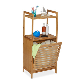 Laundry Cabinet with Laundry Basket, Bamboo Bathroom Shelf with Fold-Out Laundry Hamper, HBT 100 x 45.5 x 33.5 cm
