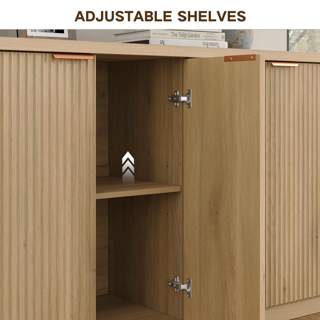 70" Large Buffet Sideboard Cabinet, Fluted Cabinet 6 Doors, Buffet Table Coffee Bar Wine Bar Storage Cabinet