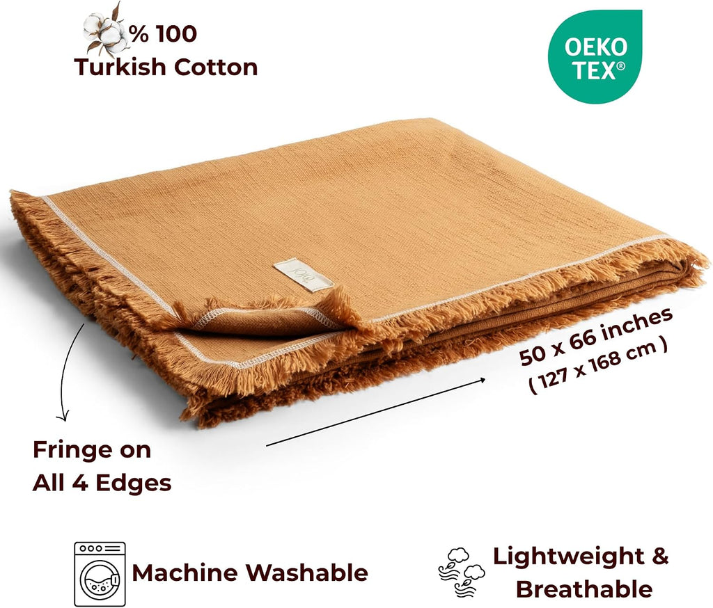 Odin Waffle Throw Blanket with Tassels, 50x66 Inch, 100% Turkish Cotton, Oeko-TEX Certified, Breathable Lightweight